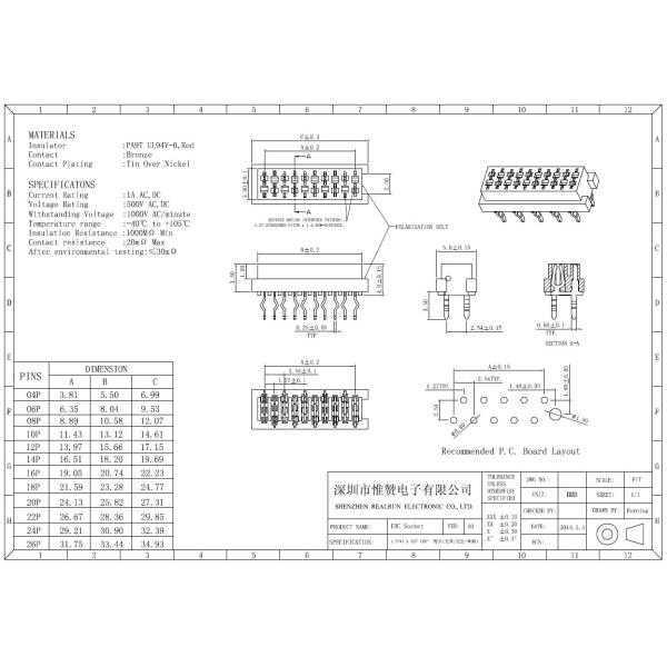 PBT Red Insulation Displacement Connector 16 Pin Female Header 2.54mm Pitch