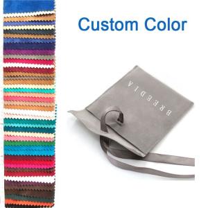 Custom printed envelope suede jewelry pouches with ribbon