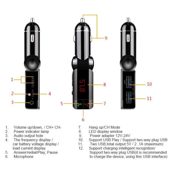 12V - 24V Portable Fast Car Charger , Hands Free Dual USB Charger For Auto Car