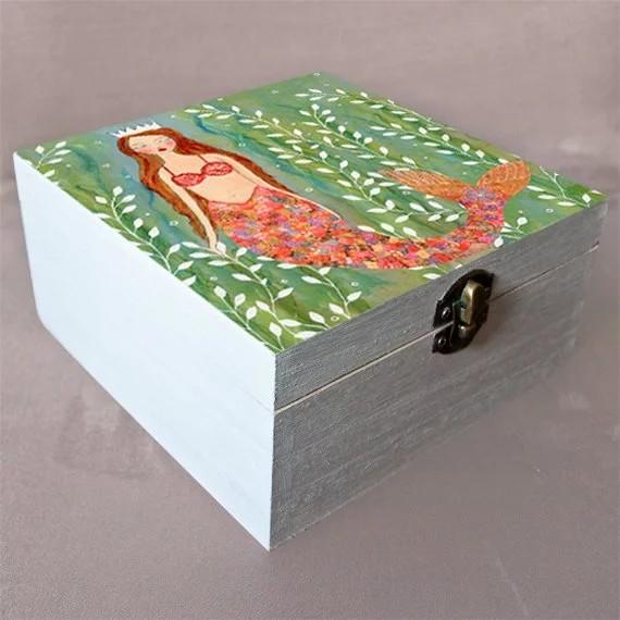 Christmas Gift Wooden Jewelry Box - Handmade Jewelry Box - Painted Jewelry Box