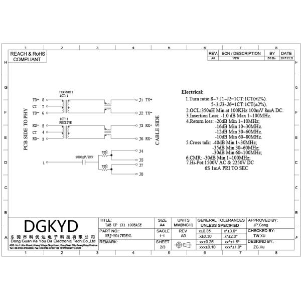 Single Port Megabit ethernet RJ45 PCB Connector , RJ45 Shielded Plug 100BASE