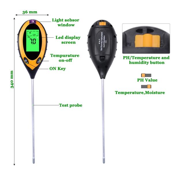 Soil Light Test Range 0-2000 PH Meter Moisture Tester for Potted Plants Gardens 4 in 1