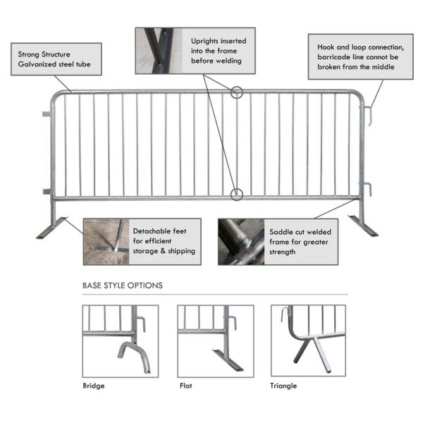 Powder Coated Crowd Control Barriers with Detachable Feets