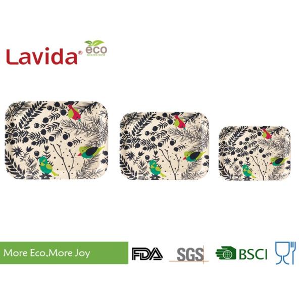 Stackable Anti - Slip Bamboo Food Tray Nordic Colorful Flower And Bird Style Dishwasher Safe