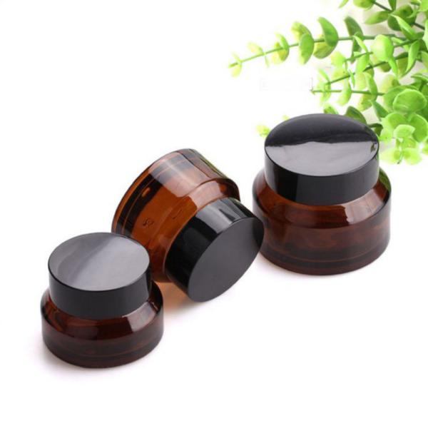 Amber Glass Empty Cosmetic Cream Jar Elegant Black Lid Aluminum Cap