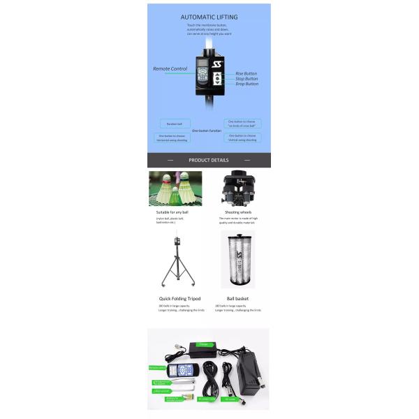-15Degree 120W Badminton Shuttlecock Shooting Machine With Battery
