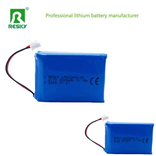 LP803450 2P 3.7V 3000mAh 11.1wh Rechargeable Lithium Polymer Battery Pack For GPS Tracker
