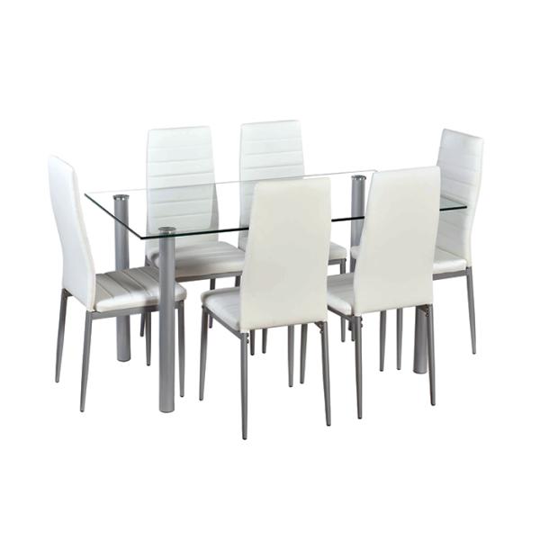 Steel Frame Tempered Glass Dining Table With 4pcs Chairs