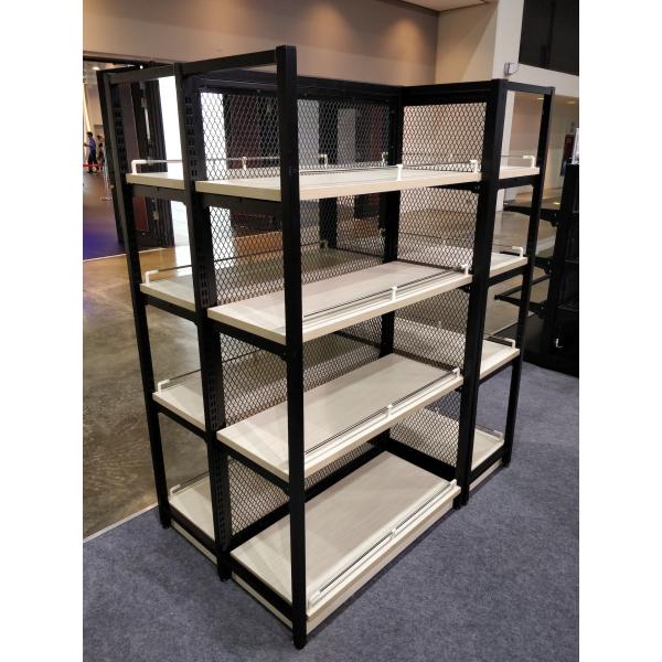 Anti Rust Free Standing Shop Shelves , Wood Shelves With Metal Frame