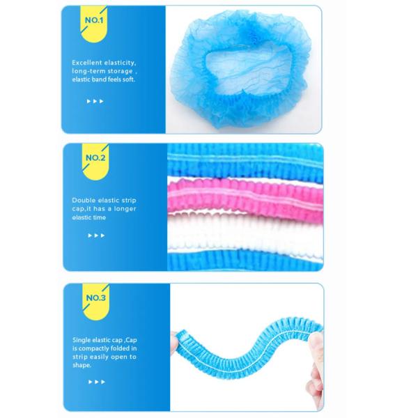 14gsm Head Cap Non Woven Disposable Bouffant Cap With Elastic Band 18in 19in