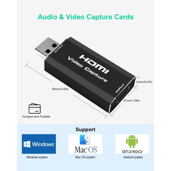 HDMI to USB Audio Video Capture Cards 1080p USB2.0 Record via DSLR Camcorder
