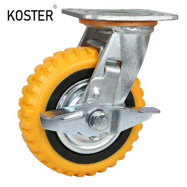 100 Kg Heavy Loading Capacity Swivel Dual Brake Double Ball Bearing Orange PU Caster