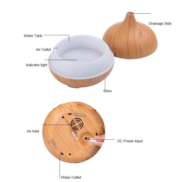 300ml Ultrasonic Essential Oil Diffuser With Colorful Light And Mist Button