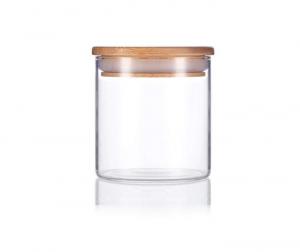 Best 16oz Wooden Lid Glass Jar Clear Herb Storage Jar Suction High Borosilicate Glass wholesale