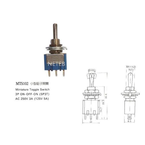 Miniature toggle switch 6A 125V/3A 250V