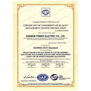 Sansion Power Electric Co., Ltd. Certifications