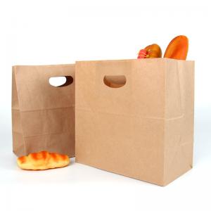 Best Recycled 4LBS Die Cut Food Packaging Paper Bag Handle Gift Shopping Bag 150GSM wholesale