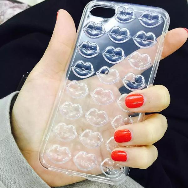 Clear TPU 3D Sexy Lips Back Cover Cell Phone Case For iPhone 7 6s Plus with Lanyard