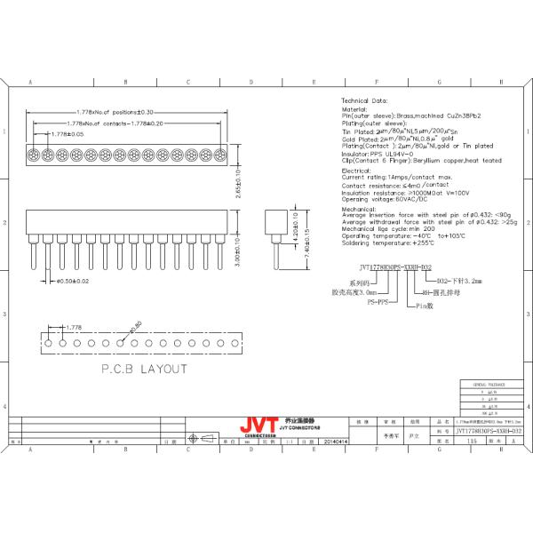 1.778mm Pitch Single Row Round Hole Tin plated Female Header Connector Height 4.2mm