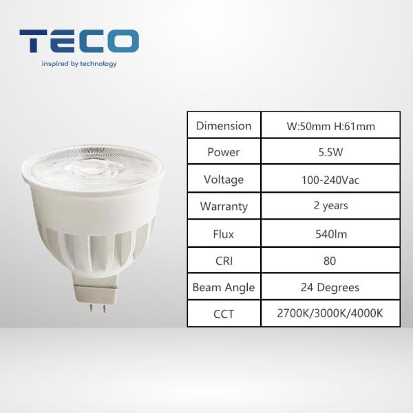 12V Warm White MR16 LED Spotlight Bulbs 6000K Non Dimmable GU5.3 Indoor Lighting