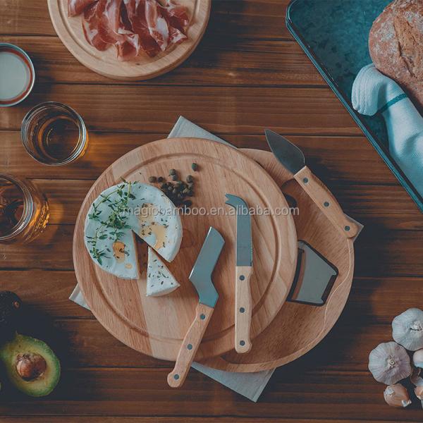Natural Bamboo Wood Round Charcuterie Board Set Perfect for Chopping and Entertaining