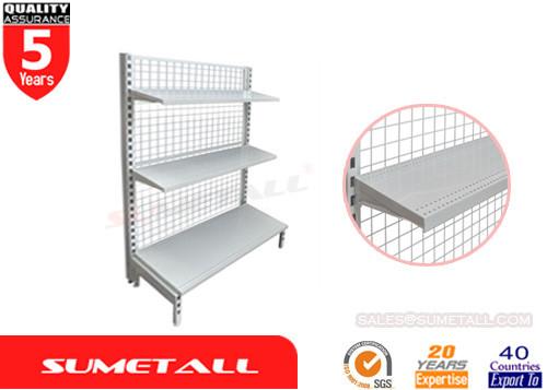 Cheap Single Sided Gondola Shelving With Mesh Grid Back Panel For Pharmacy Store for sale