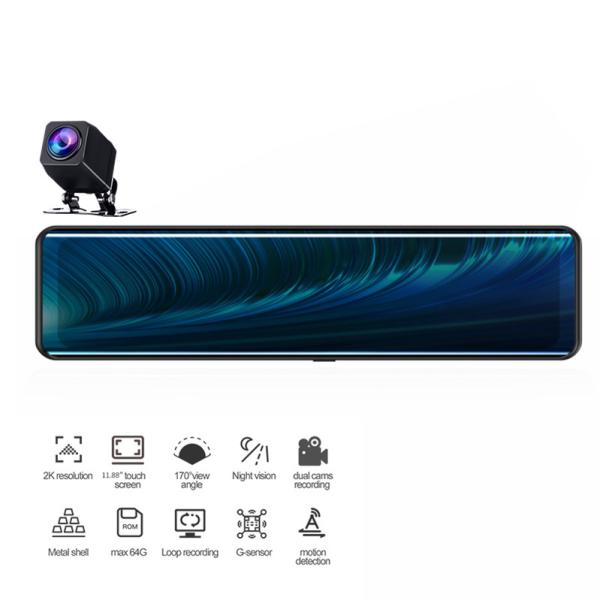 HDR 1440P Dual Lens 2K Smart Rearview Mirror Android car dVR 12 Inch