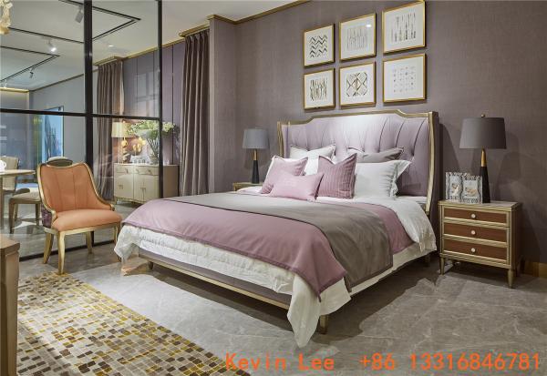 Luxury bedroom furniture villa house design furniture of Queen size bed in Golden painting with European style Wardrobe