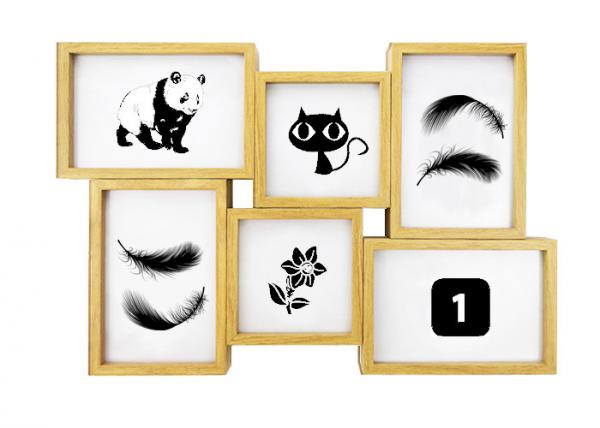 Decorative 6 Openings Wooden Photo Frames Plain Wall Hanging Collage Picture Frames