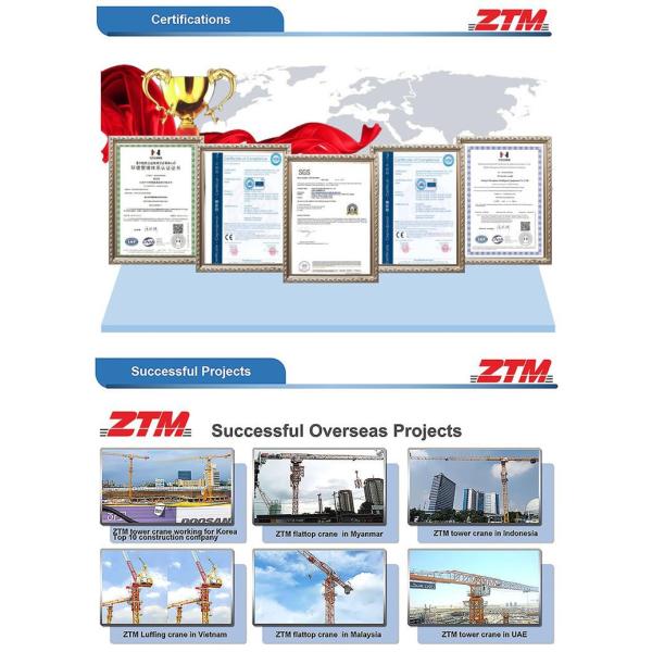 Certificates and successful projects ZTT86 Flattop Tower Crane 6t Capacity 56m Jib Length 1.2t Tip Load Hoisting Equipment