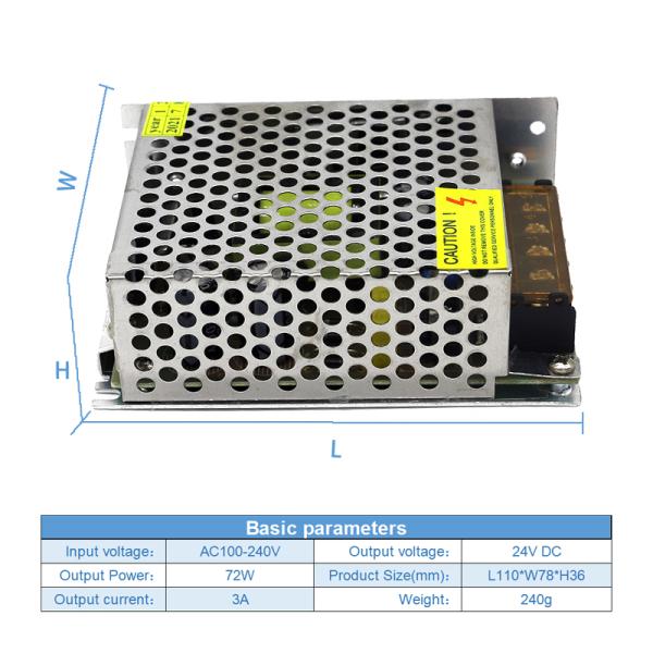 Wide Voltage Switch Power Supply AC 220V To DC 24v 3a 72w With Aluminium Case