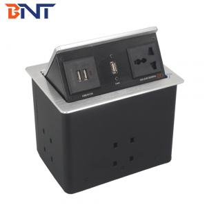 China hydraulic pop up power socket for office desk with dual usb charger /electric pop up desktop socket on sale