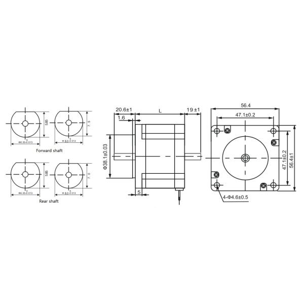 4wires double shaft NEMA23 stepper motor 2.3N.m(329oz-in) motor length 76mm shaft diameter 6.35/8.0mm 4.0A