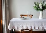 Gray Ruffle Patchwork Decorative Table Cloths Oblong 100% Linen Cotton