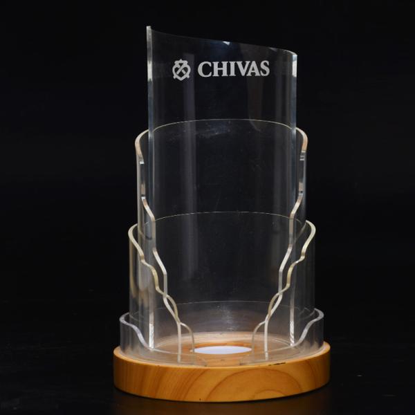 Wooden Base 20cm Acrylic Led Liquor Bottle Display Shelf