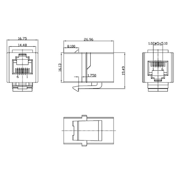 6 Positions 6 Contacts RJ11 Inline Coupler Without Transformer