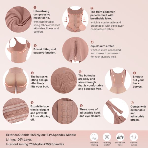 Breathable Latex Open Bust Tummy Control Butt Lifter Shorts Shapewear For Women 0.4kg