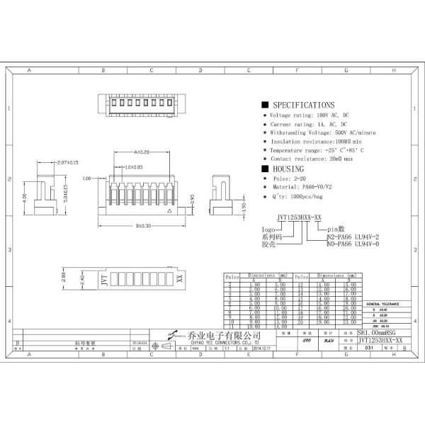 Computers JVT Wire To Board Connector 1.00mm Pitch Vertical / Horizontal