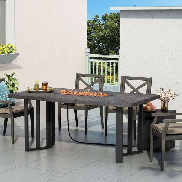 Black Or Dark Gray Rectangular Fire Pit Table Liquefied Petroleum Gas