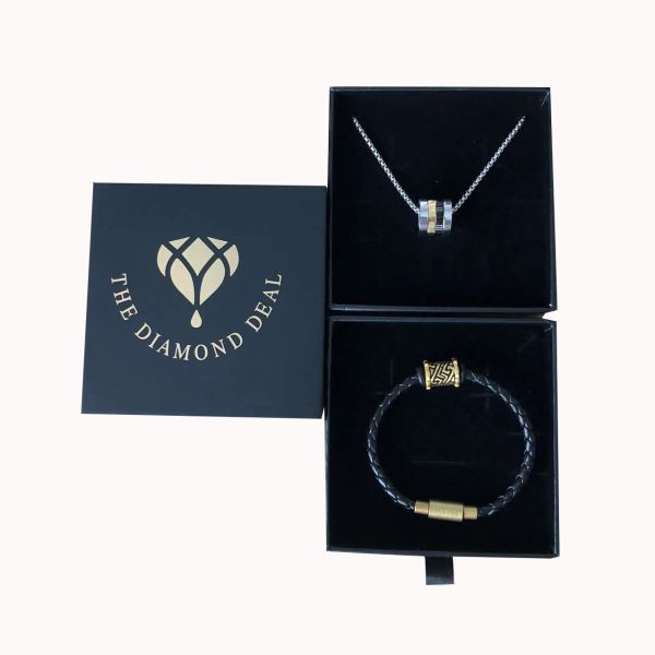 Rigid Boxes End Black Gold Style Necklace Gift Box for Customer's Specific Requirement