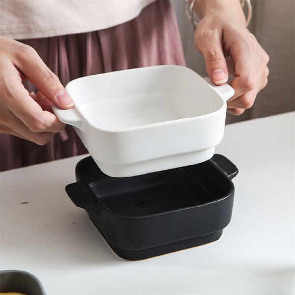 Customized Small Square Ceramic Baking Dish For Home Restaurant