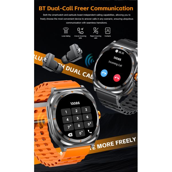 TWS Headset 2 In 1 NFC 1.53inch AMOLED Fitness Tracker Health Smartwatch GT98 Ultra