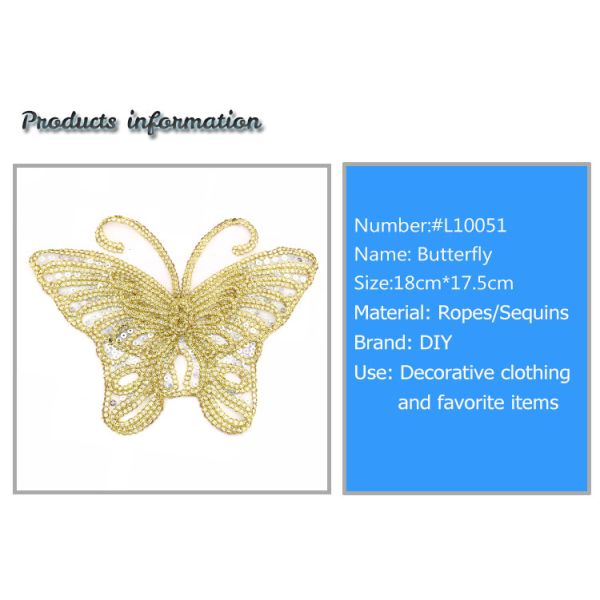 Beautiful Golden Butterfly Iron On Patch , Sequin Washable Animal Iron On Patches