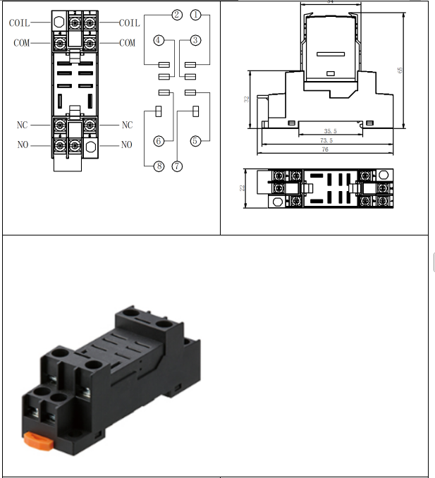NNC Relay Socket PTF08A3-E Series applied for HH61P/LY1 Relay