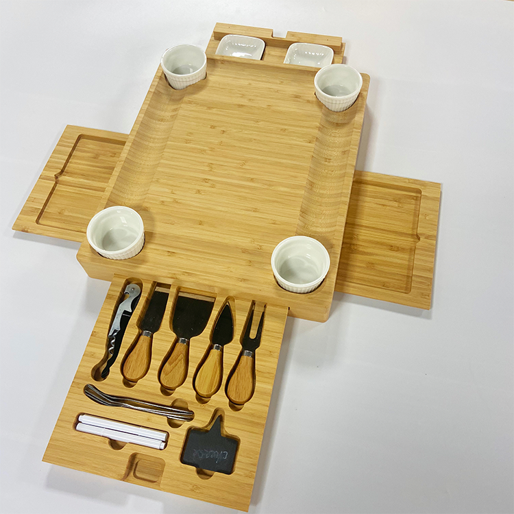 Natural Bamboo Kitchen Cutting Board With Multifunctional Knives And Drawer