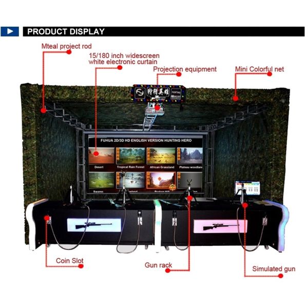 Amusement Shooting Arcade Machine Simulator Projector Hunter Hero 450W Power