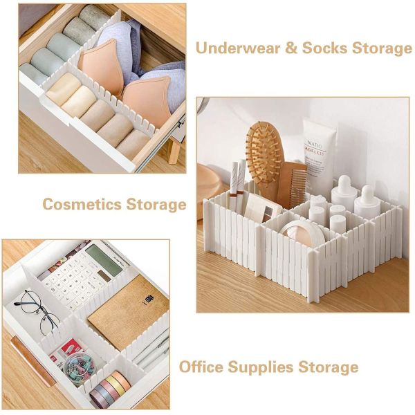 40pcs DIY Clothes Storage Organizer Separator Adjustable Drawer Dividers for Socks/ Underwear/ Makeup/ Kitchen/ Dresser