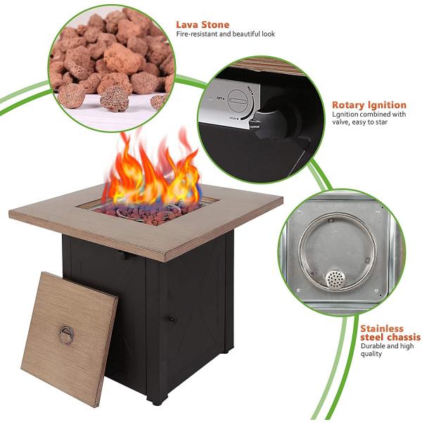 28 Inch 50000 BTU Propane Brazier Square Gas Fire Pit Table With Cover