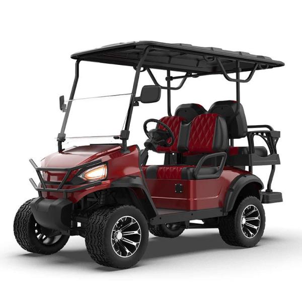 Electric Golf Cart Featuring Spacious 2+2 Seating Bold Black And Red Color Blocking Design For Enhanced Comfort And Style On Golf Course