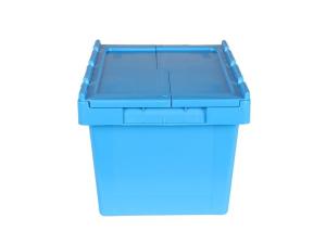 China Rectangle Stackable Collapsible Plastic Moving Boxes Plastic Moving Crates With Lid on sale